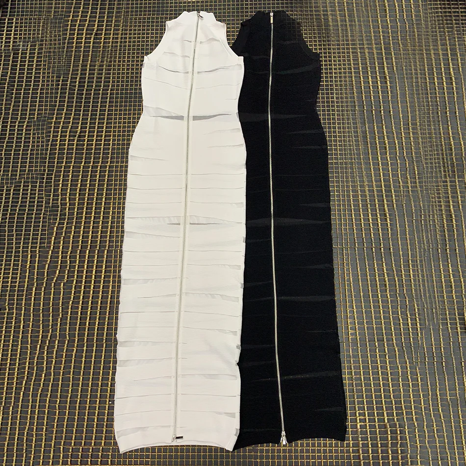 

Ailigou 2021 New Women Maxi Dress Sexy Mesh Patchwork Sleeveless Tights Dress High Collar Celebrity Party Bandage Vestidos