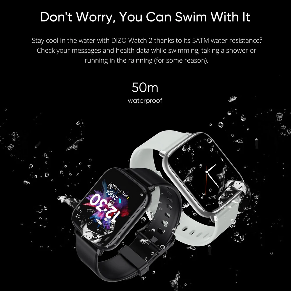 dizo watch 2 smart watch 1 69bright full touch screen premium metal frame 5atm waterproof 10 day battery life health monitoring free global shipping