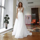 Женское свадебное платье с открытой спиной, из тюля, с V-образным вырезом и бисером