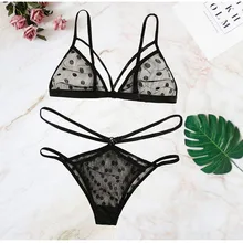 Sexy Bra Set Lingerie Femme See Through Lace Push Up  Womens Brief Sets Underwear  Transparent Bikini Three-point Women's Suit (3)