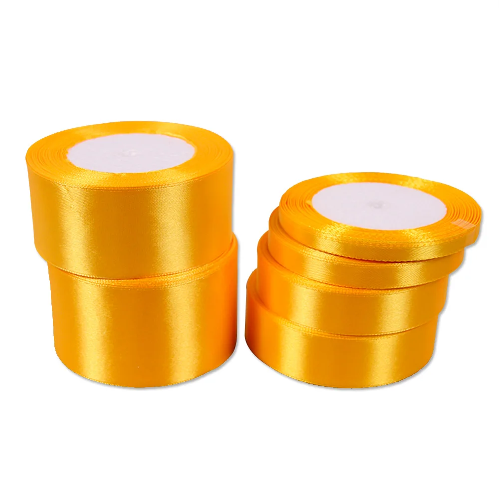

Атласные ленты 6/10/15/20/25/30/40/50 мм, Ширина 25 ярдов, 8 размеров, желтые для рукоделия, декоративные атласные ленты для подарка, шелковая лента