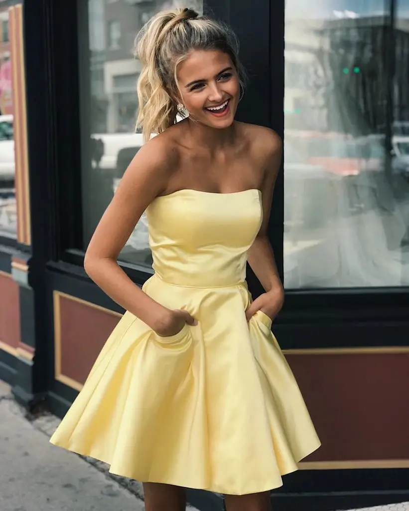 Vestidos de Cocktail без бретелек короткое официальное платье с карманами женские