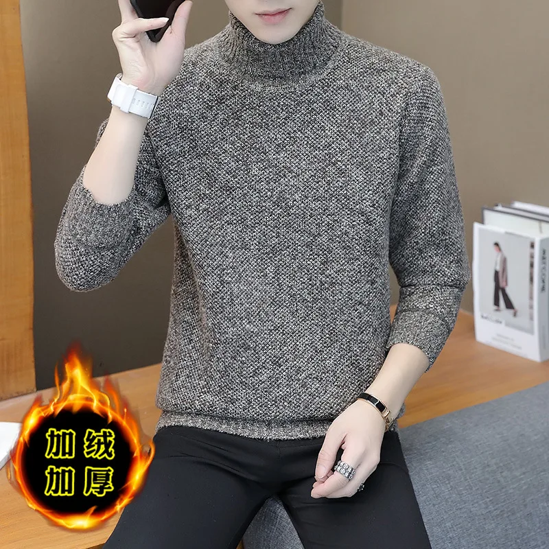 

Men Sweater Knitted Sweater Mens Fashion Velvet Pullovers Autumn and Winter Men's Long Sleeve Sweater Korean comfort New Youth