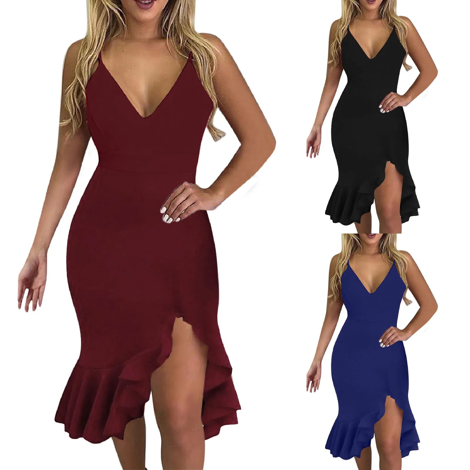 

Твердые Цвет с v-образным вырезом с асимметричным подолом; Новинка; Модные повседневные женские платье на лямках, подчеркивающие фигуру, шор...
