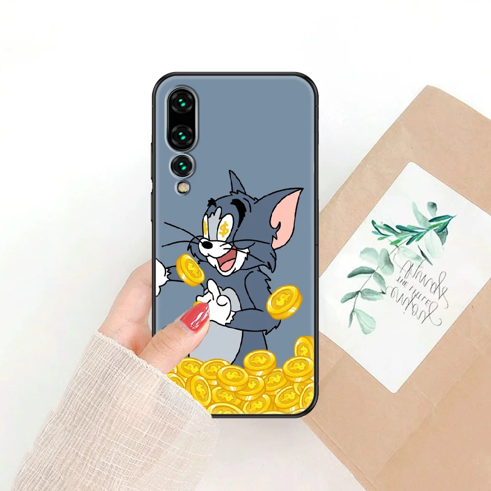 

Cartoon Cat Cute Mouse Phone case For Huawei P Mate P10 P20 P30 P40 10 20 Smart Z Pro Lite 2019 black pretty prime 3D cell cover