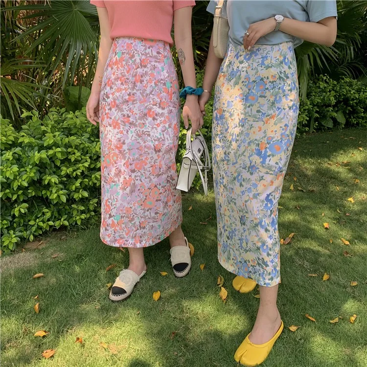 Женская юбка средней длины с цветочным рисунком весна-лето новинка 2020 длинная