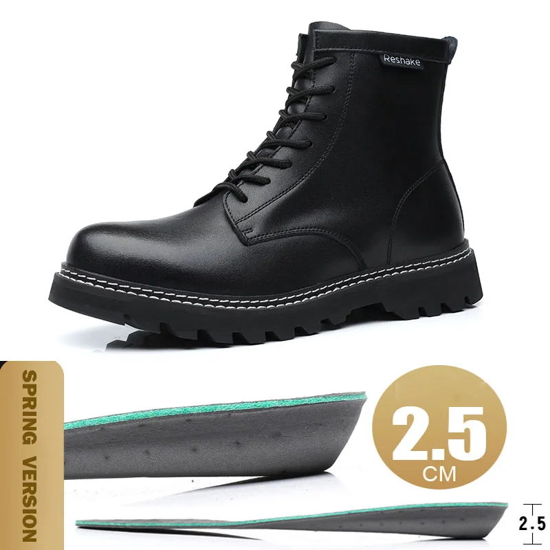 2.5 CM Spring Black Misalwa классические мужские военные ботинки кожаные армейские ботинки ручной работы на платформе со шнуровкой, размеры 38-48, весенне-зимние мужские ботинки с высоким подъемом - Цвет: 2.5 CM Spring Black
