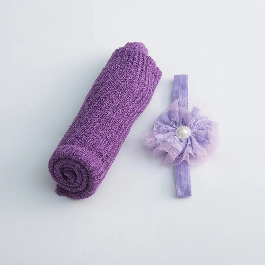purple 2 шт./компл. детский реквизит для фотографии новорожденных стрейч Обёрточная бумага оголовье, набор, Фабричный комплект для новорожденных Пеленальное Одеяло Обёрточная бумага для детей наряд для фотосессий,# P2458 - Цвет: purple