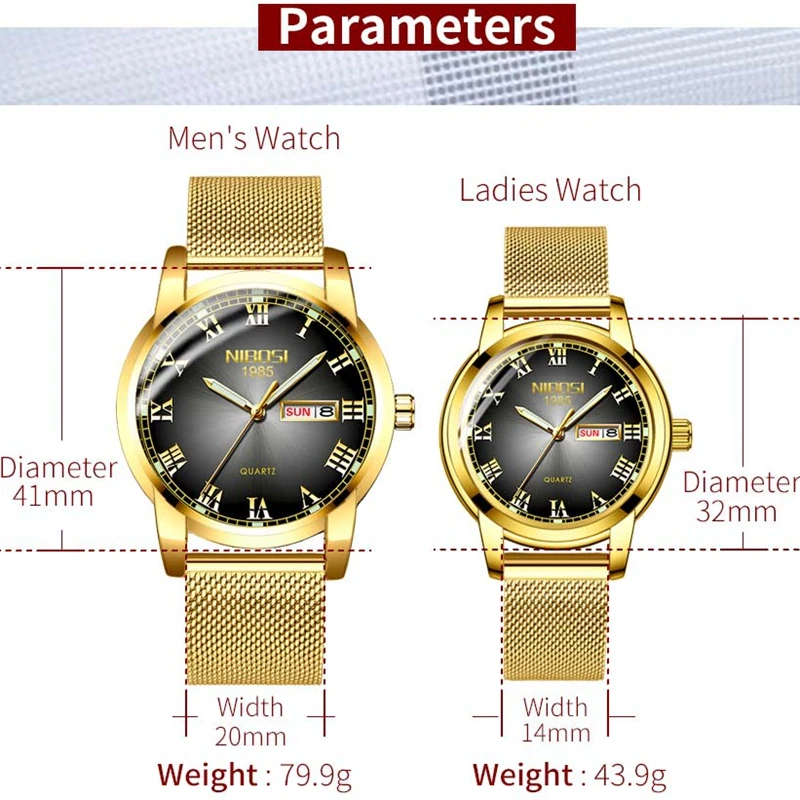 Часы-пары NIBOSI женские брендовые Роскошные водонепроницаемые кварцевые наручные