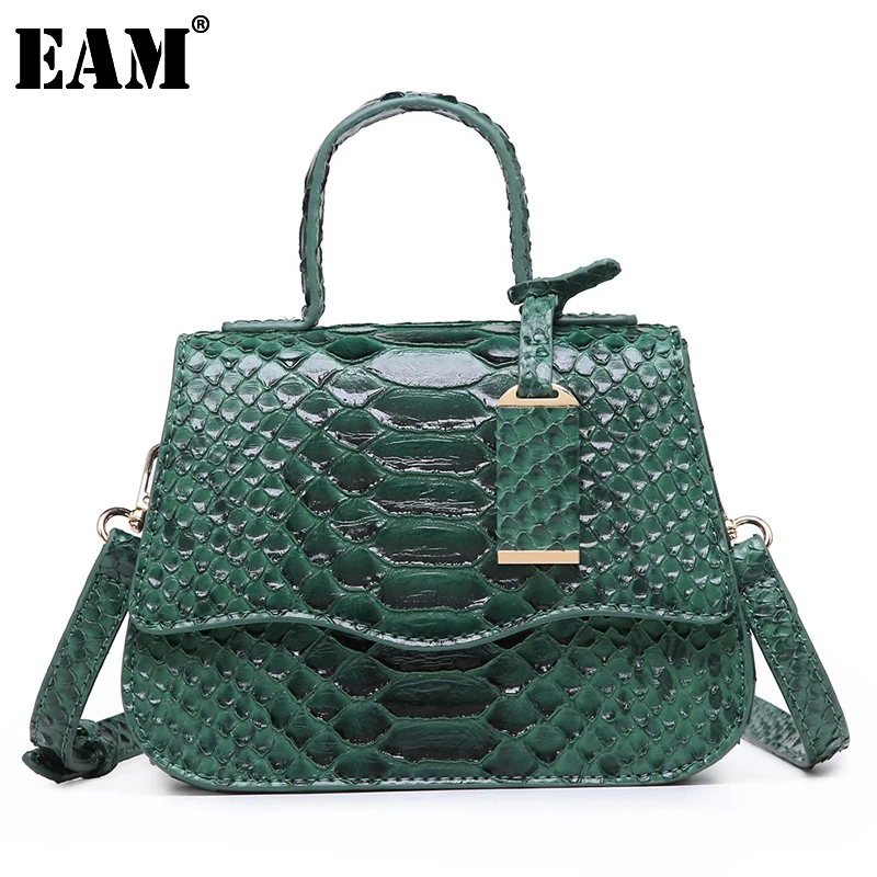 

[EAM] Women New Serpentine Handbag Luxury Elegant Pu Leather Flap Personality All-match Top-handle Bag Fashion Tide 2021 18A2944