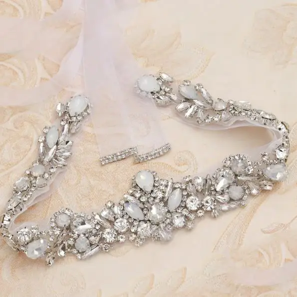 Пояс Стразы Свадебный с кристаллами и опалом пояс синей зеленой слоновой кости