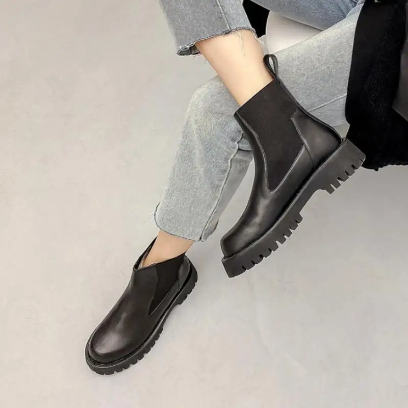 

Rizabina Women Short Boots Leather Thick Bottom Woman Ankle Boots Fashion Winter Shoes Women Outdoor Footwear Size 33-40