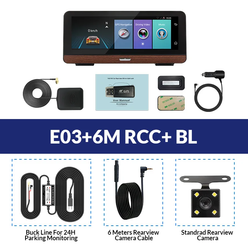 E-ACE E03 автомобильный gps-навигатор 4G Автомобильный видеорегистратор Камера заднего вида с двойным объективом 8 дюймов Android 5,1 ADAS видео рекордер навигаторы - Название цвета: E03-6M RCC-BL