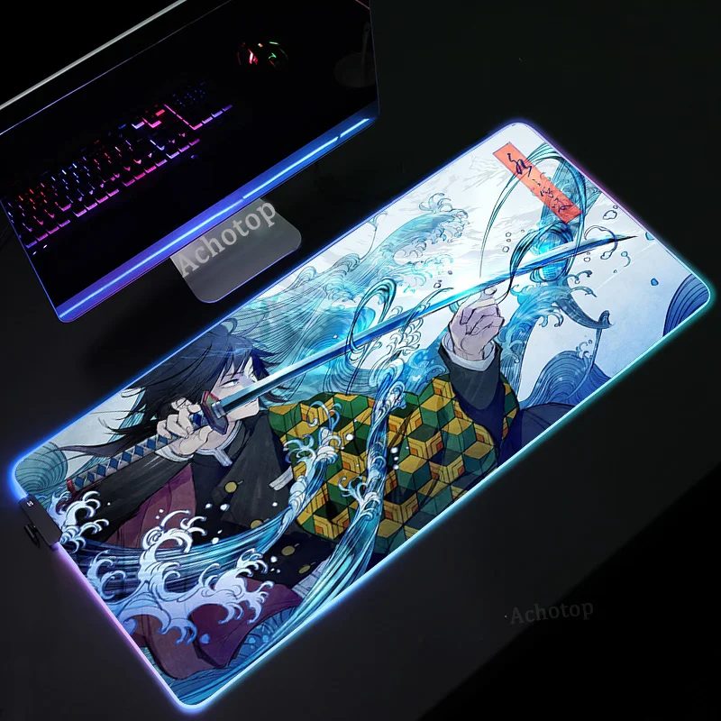 

Demon Slayer RGB Mouse Pad Computer Gamer Mous Pad LED light Padmouse Agatsuma Zenitsu Mousepad Ergonomic Gadget Office Desk Mat