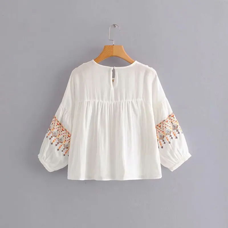 Новая женская винтажная Повседневная рубашка с халатом вышивкой блузка рукавом