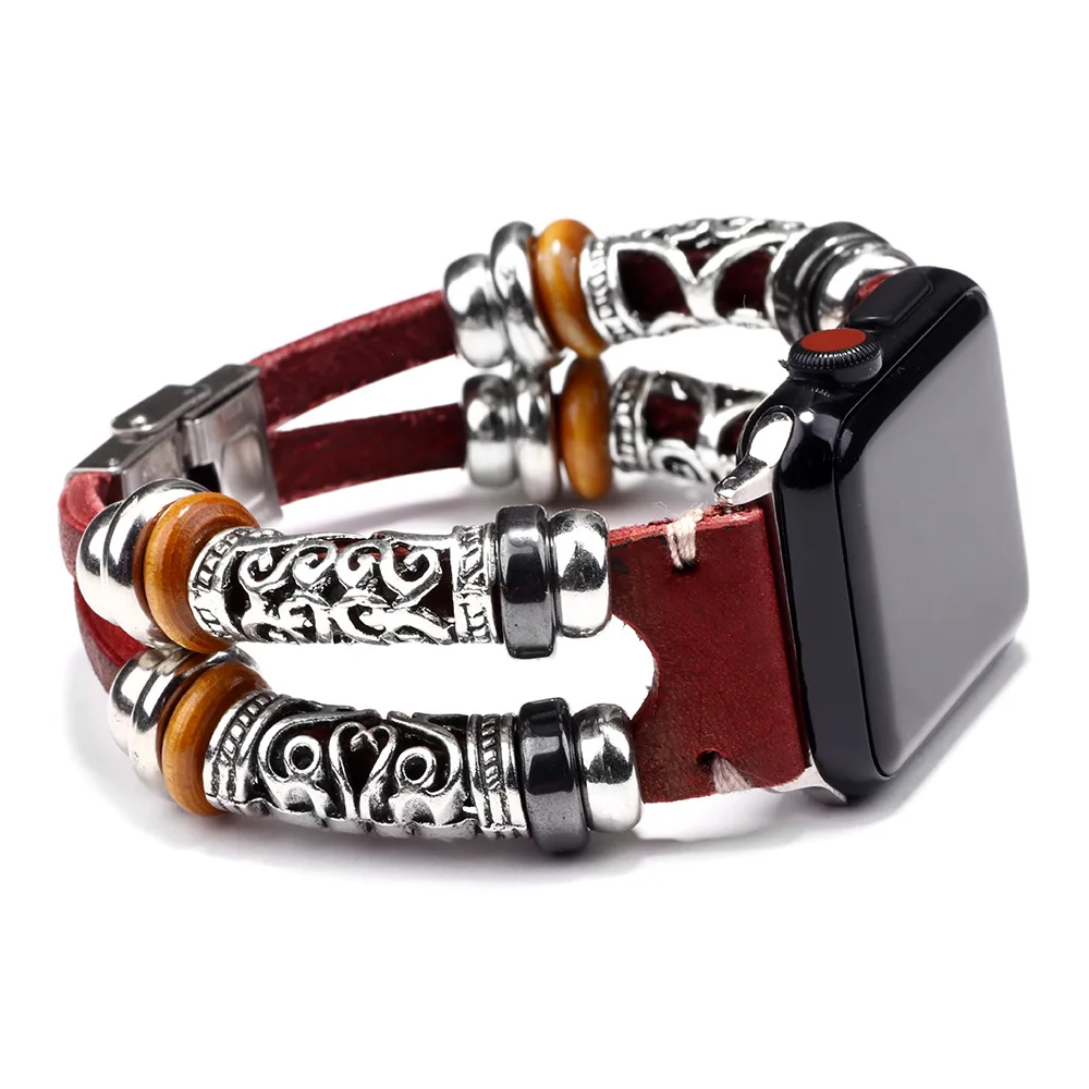 

Vintage PU Leather Embossed Ornament Wristband For Apple Watch Series 4/3 Replacement Bracelet Strap For Women Men Accessories