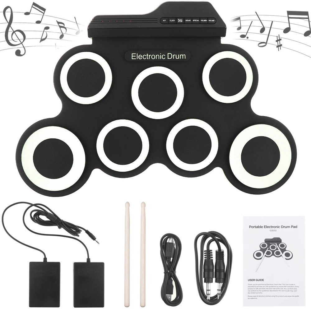 Электронные барабаны портативные электронные цифровые USB 7 подушечек рулонный