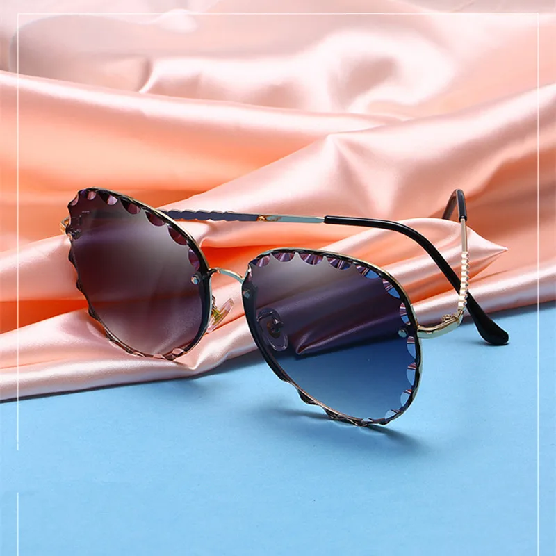 

VWKTUUN Rimless Sunglasses Women 2019 Luxury Wave Frame Sun glasses Oversized Ocean Lens Sunglass UV400 Points Female Eyewear