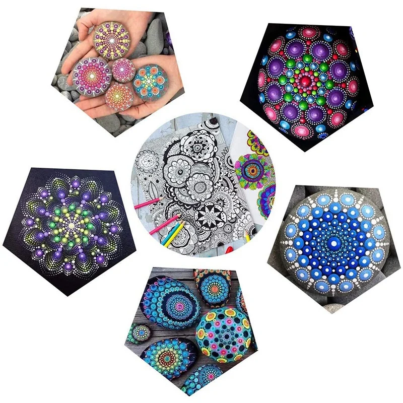 

Set of 14 Mandala Dotting Stencil Tools Rock Painting Kit Dotting Tools Include Templates, Paint Tray, Mandala Tools