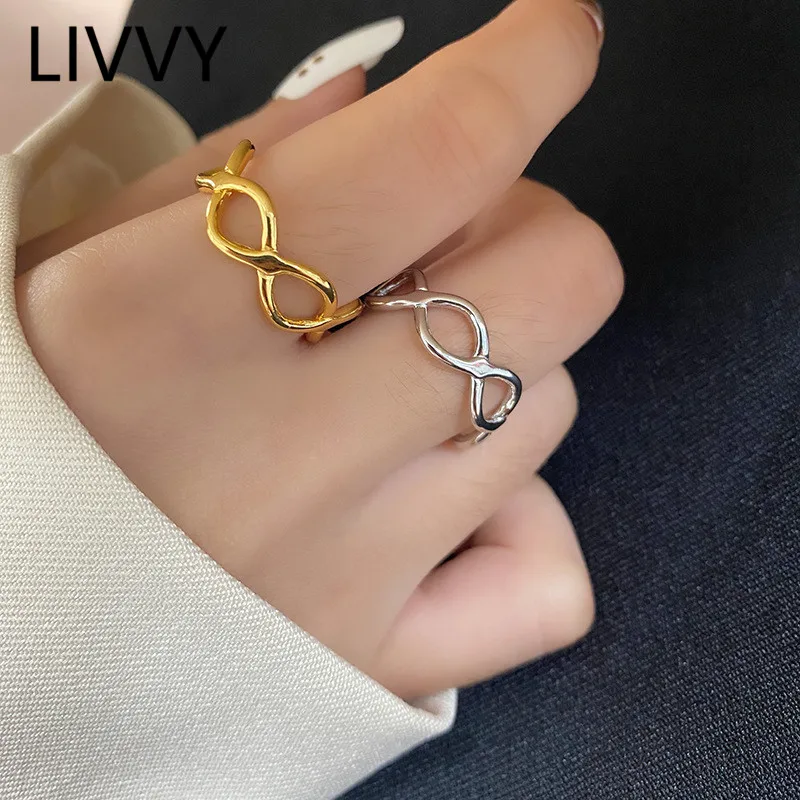 

LIVVY Silver Color Creative Geometry Hollow Cross Chain Rings For Women New Fashion Simple Adjustable Size Wedding Finger Rings