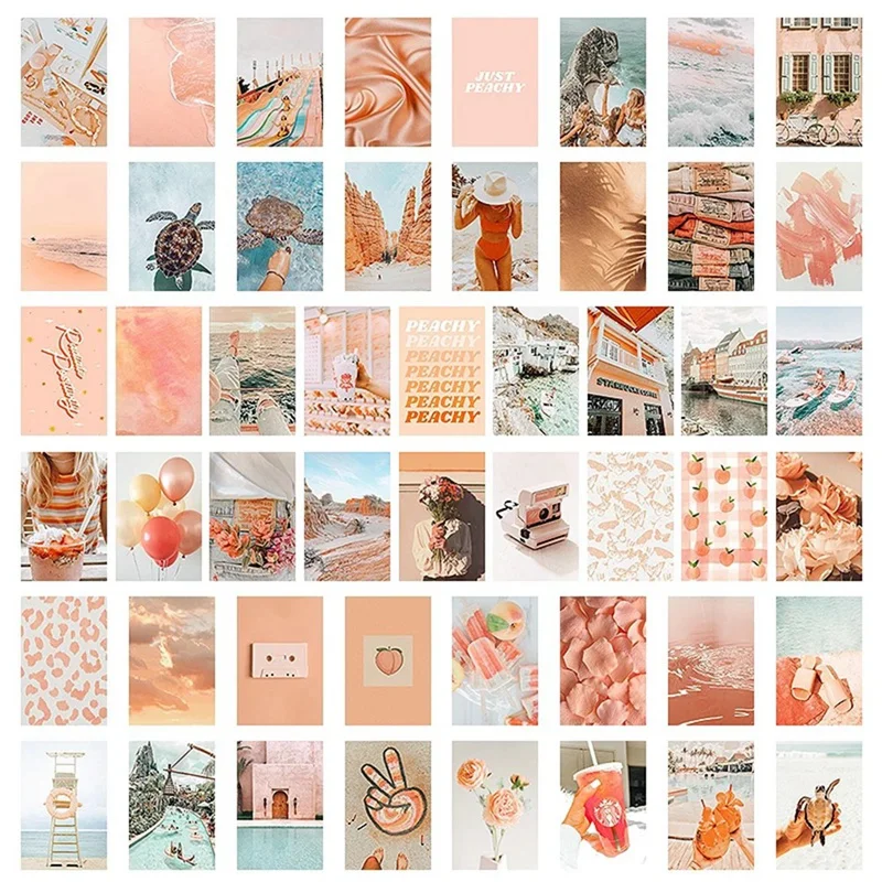 

50Pcs Peach Beach Aesthetic Pictures for Wall Collage Boho Style Collage Print Kits Teal Color Room Decorations for Girl