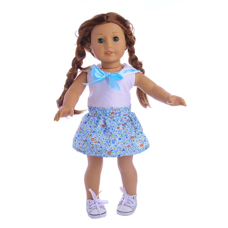 Костюм из футболки и юбки с цветочным принтом для девочек-кукол размер 43 см |