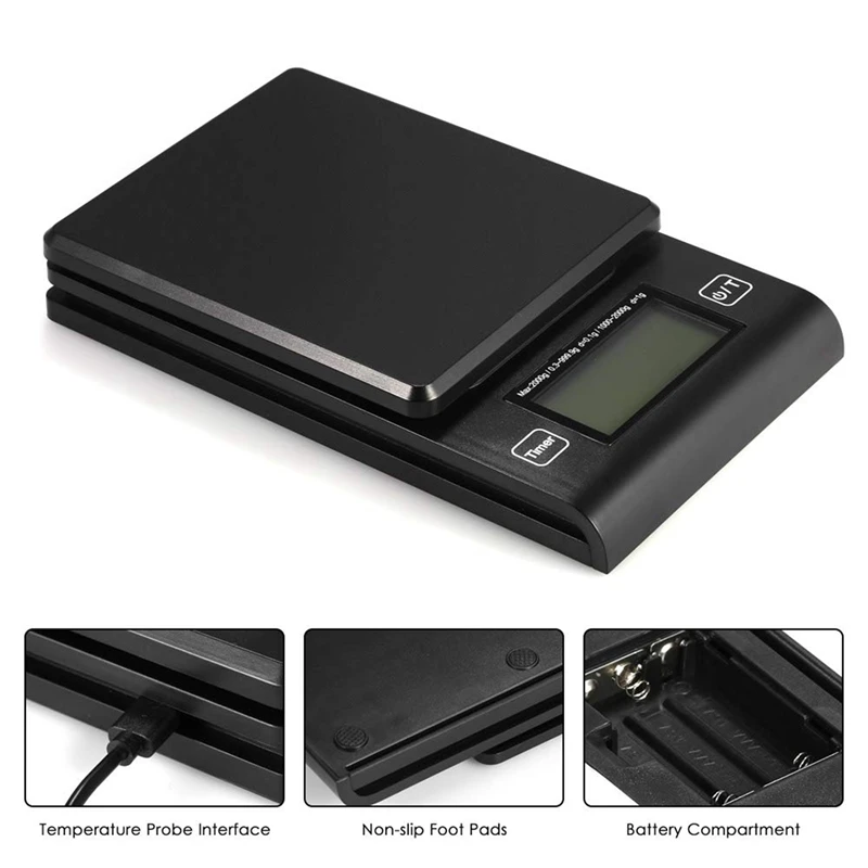 Hot Sale Digital Coffee Scale Multifunction Kitchen Food With Timer Temperature Probe Lcd Display Green Backlight 2000G/1G | Дом и сад