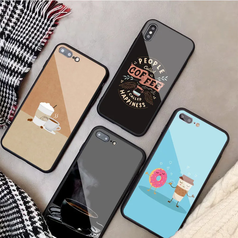 Кофейный чехол для телефона из закаленного стекла iphone 12 11 Pro Max 5 6 7 8 PLUS X XS XR XSMax Shell