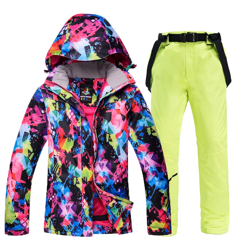 Jackets Pants GN Женские лыжные костюмы, зимние уличные водонепроницаемые ветрозащитные Комбинезоны для снежных видов спорта, Куртки для сноубординга, лыжные брюки, комплекты - Цвет: Jackets Pants GN