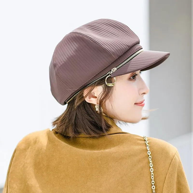 

Elegant Ladies Newsboy Caps Autumn Winter Women's Hat Novelty Zipper Design Retro Trends Vintage Tongue Cap Snapback Cap New