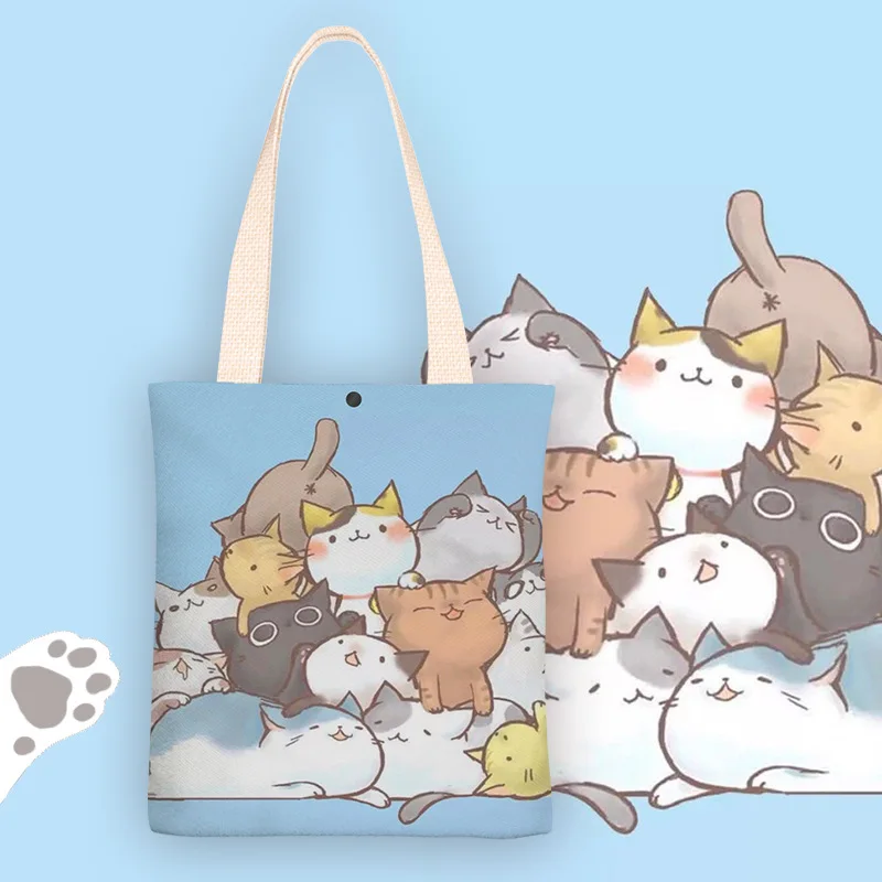 

Women's Cute Cat Pattern Sweet One-Shoulder Canvas Bag Lolita Hand-Carried Bag Preppy Style Shopping Bag Fashion Accessories