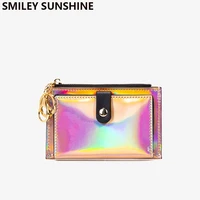 fashion holographic women wallets money bag slim thin small mini wallet pink female coin purse short ladies walet slim vallet