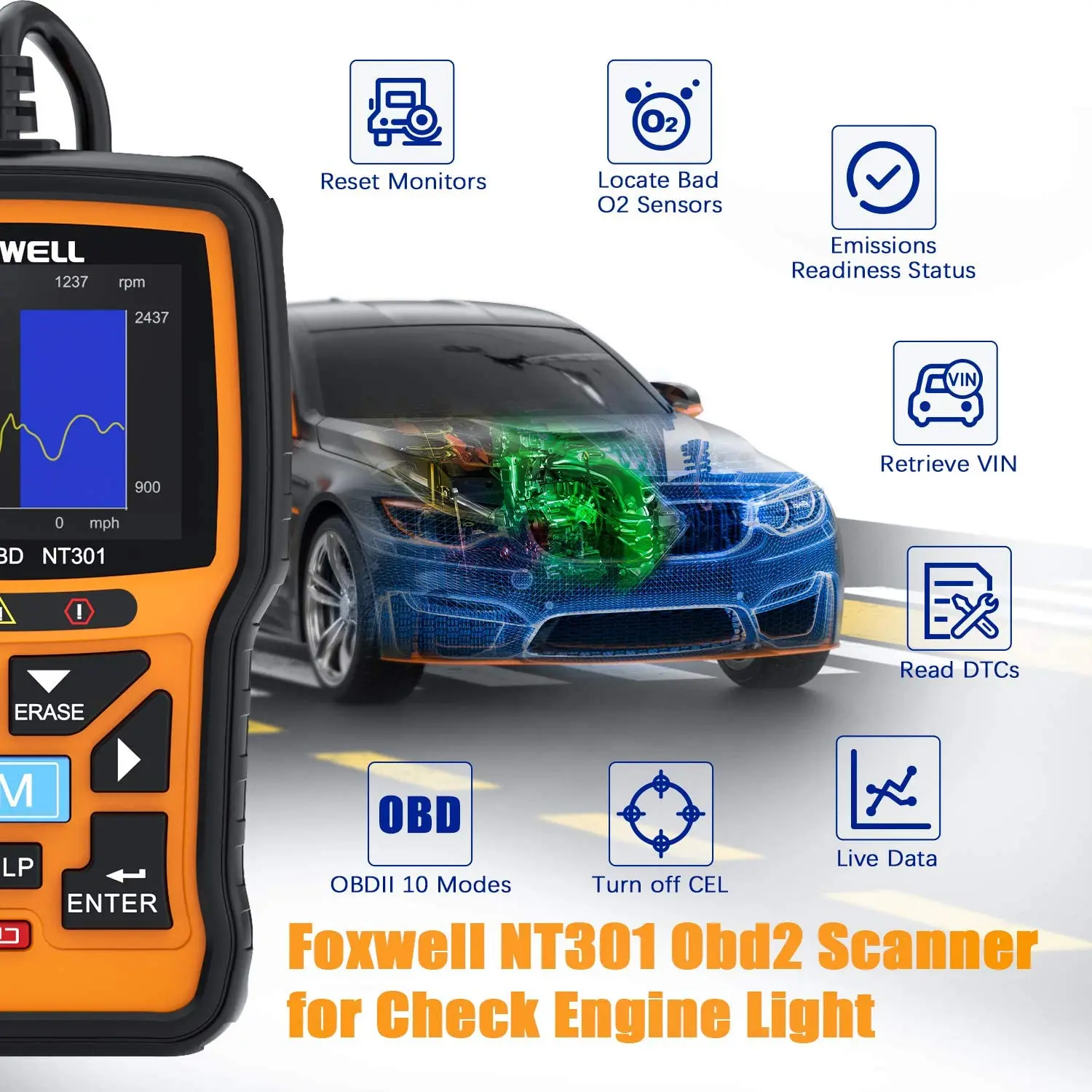 Foxwell NT301 OBD2 диагностические инструменты для автомобиля считыватель кода системы