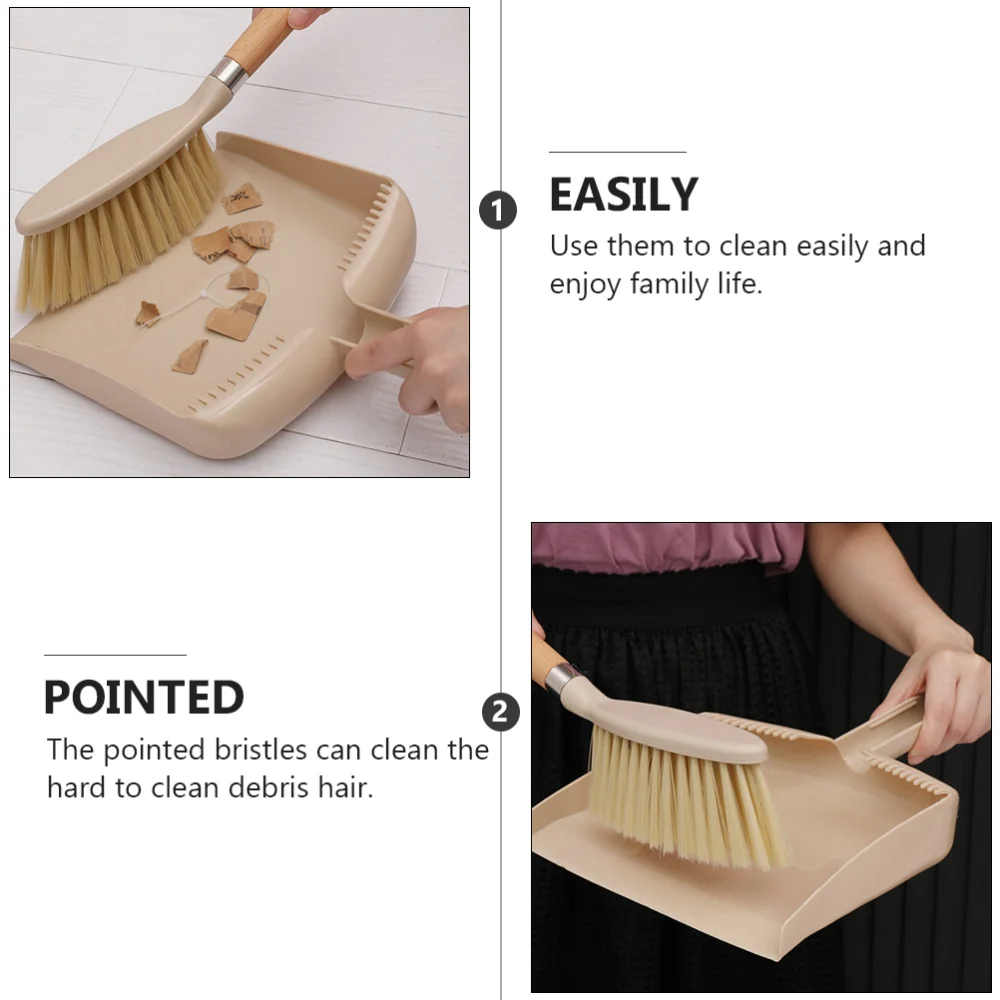 

1 Set 2Pcs Mini Broom Household Dustpan Garbage Shovel Cleaning Tools (Beige)