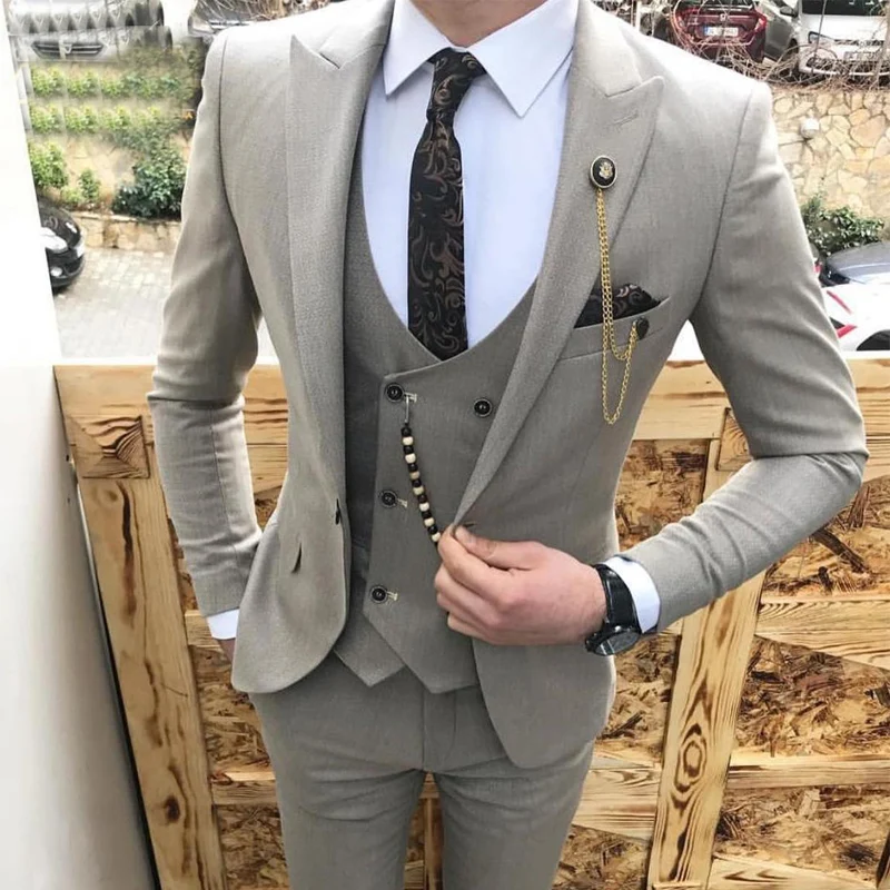 

3 piece Slim fit Men Suits for Groomsmen Custom Wedding Tuxedo with Peaked Lapel Man Fashion Costume Jacket Vest with Pants 2020