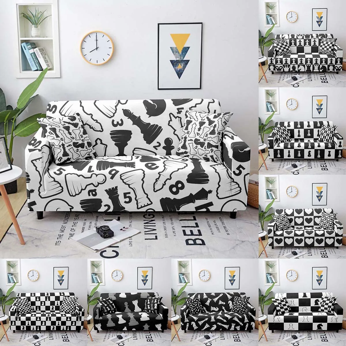 

Эластичный чехол для дивана, черно-белый чехол для дивана с геометрическим рисунком 3D, растягивающийся чехол для дивана в гостиную, чехлы дл...
