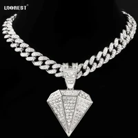 iced out bling bling diamond shaped pendant necklace women men 13mm miami cuban link choker necklaces hiphop male jewelry gifts