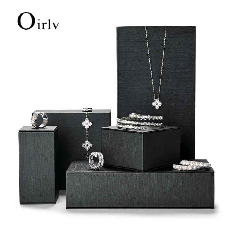 

Oirlv New Black PU Leather Jewelry Display Prop Sets 12*5*25cm Rectangular Jewelry Display Stands for Ring Bracelet Necklace