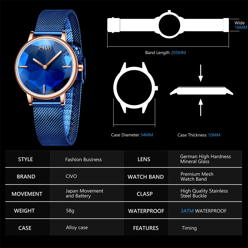 Роскошные женские часы CIVO бренд Reloj De Mujer дропшиппинг 2019 элегантные кварцевые с