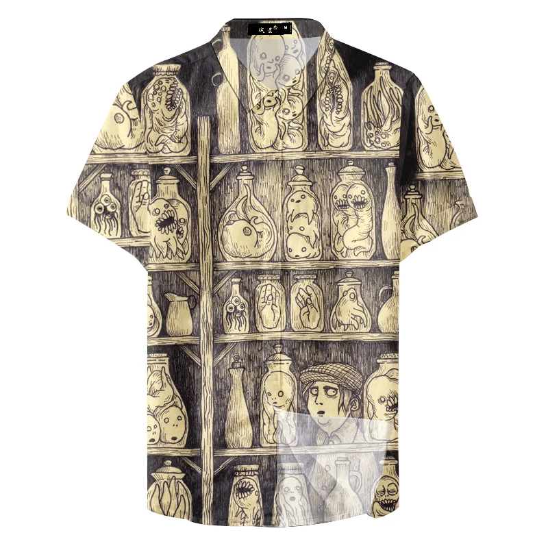2021 Гавайская пляжная винтажная ужасная Мужская Повседневная рубашка с