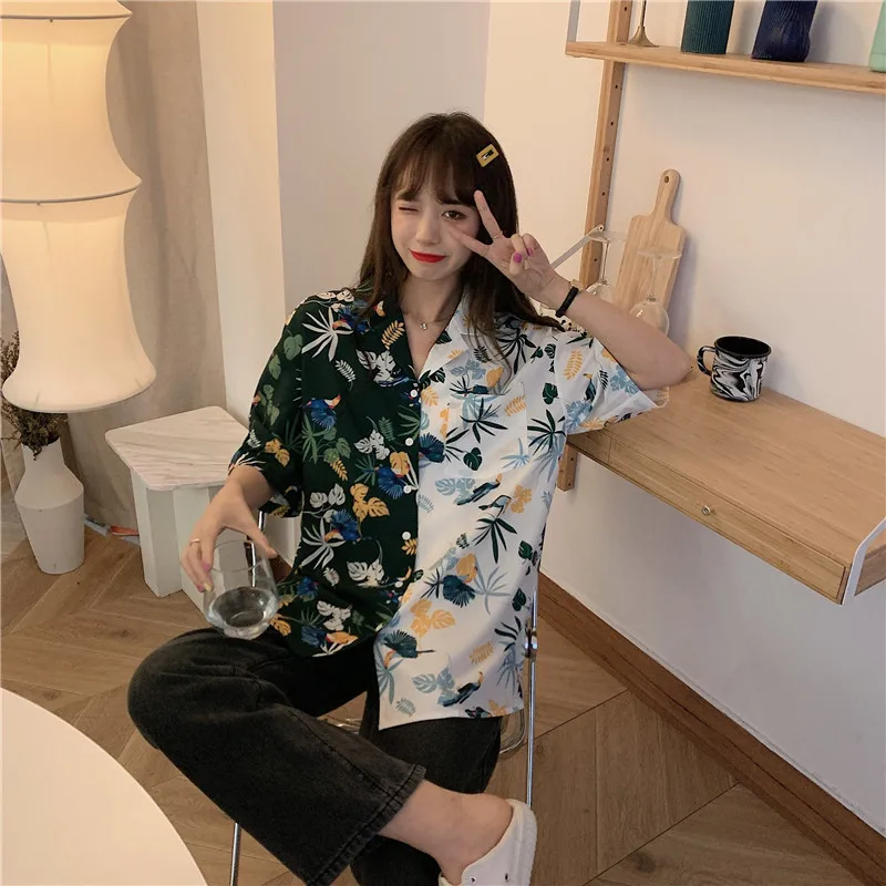 

CGC Summer Short Sleeve Women's Shirt Casual Printing Blouses Loose Single Breasted Female Top Korean Style Street Shirts