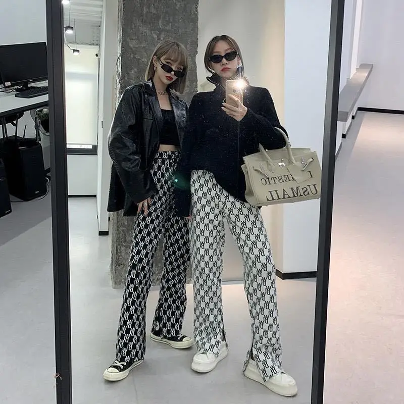 

Harajuku 2021 Fashion New Korean Printed RW Straight Lace Women's Casual Sports Pants Streetwear Women's Overalls Women's