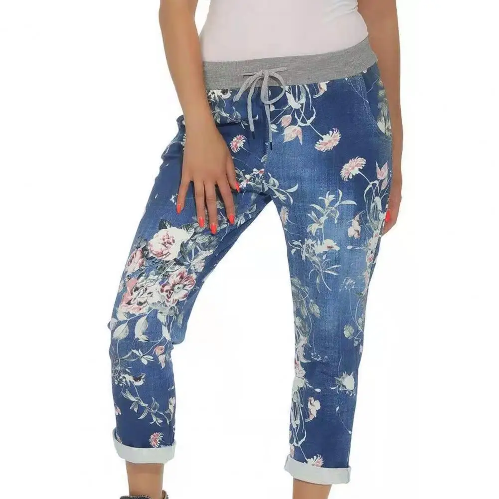 Фото Новые женские джинсы с цветочным принтом и боковыми карманами колготки
