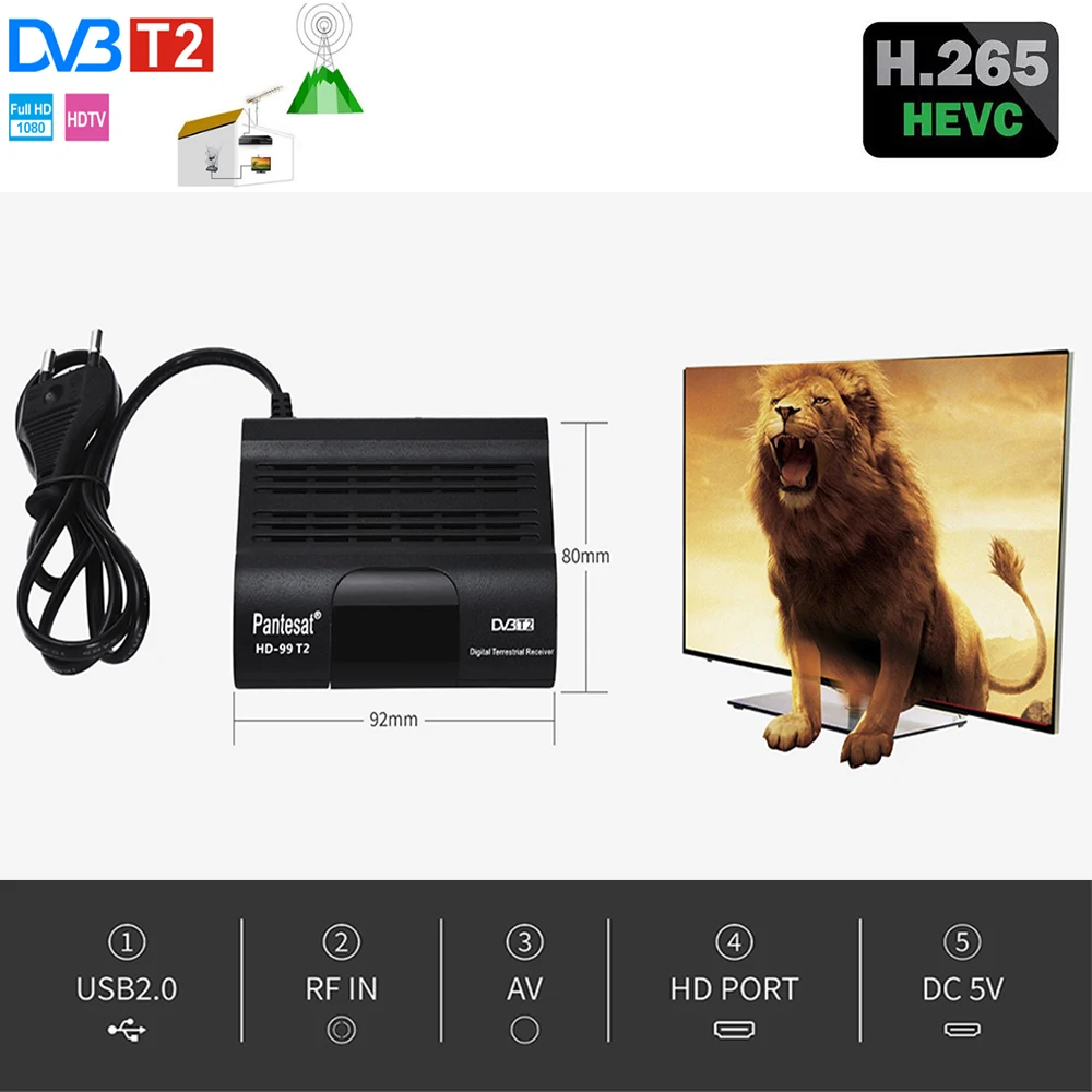 DVB HD 99 T2 Бесплатная цифровой ТВ Box 1080P с кабельным ресивером DVBT2 тюнер Dvb приемник