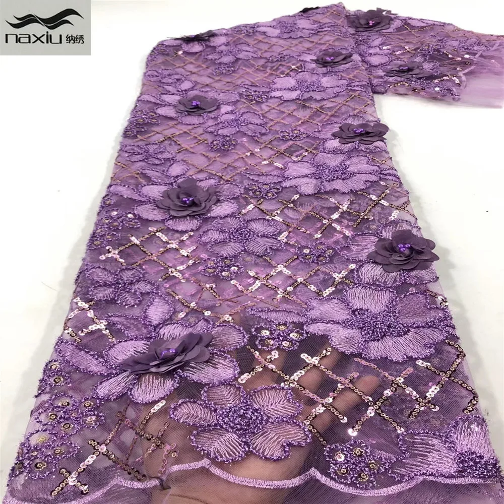 

Madison Sequins Lace Fabric 2021 High Quality African Lace Fabric Purple Nigerian 3D Flower Lace Fabrics For Party Dress Sewing