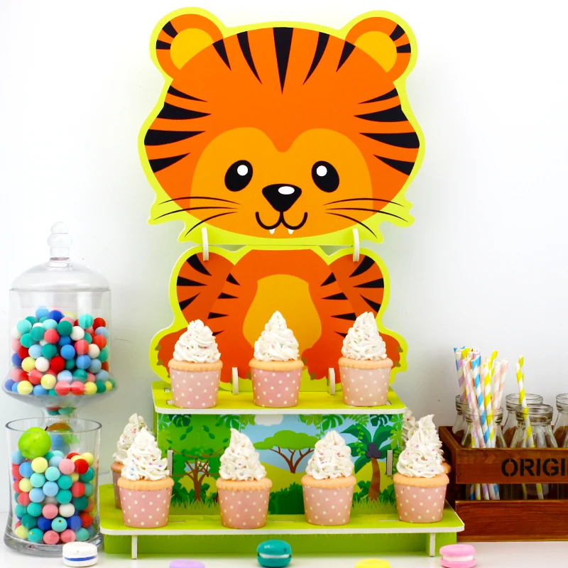 Safari Animal Cake stand Cardboard Cupcake Holder Kids Birthday Party Wedding Decor Dessert Table Display Supplies Centerpieces