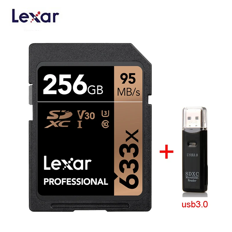 Lexar SD карты 633x 95 м/с 32 Гб U1 SDHC 64 Гб 128 ГБ 256 ГБ 512 г U3 SDXC карты памяти класса 10 для 1080p 3D 4K видео Камера