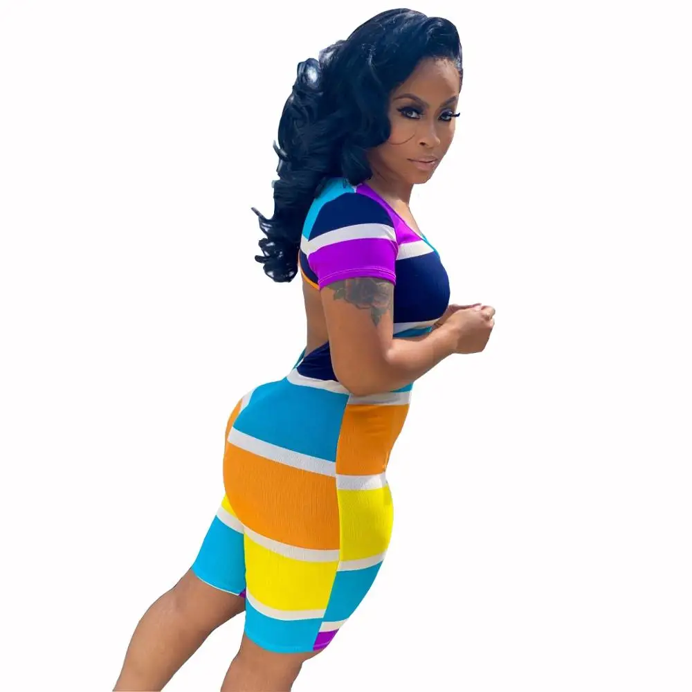 

Women Summer Jumpsuits Rompers Fitness Playsuits Striped Print O-Neck Street Sexy Night Club Party One Piece Outfits