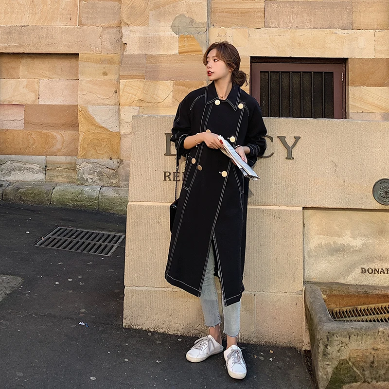 

2021 Women's Windbreaker Knee-Length Mid-Length Fashion Double-Breasted Slim Casual New Spring Autumn Commute Loose Long Sleeve