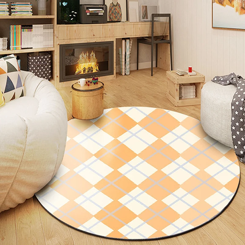 

Nordic Simple Round Carpet Fashion Lattice Print Doormat Yoga Mats for Living Room Area Decorative Carpets Bedroom Non-slip Rug